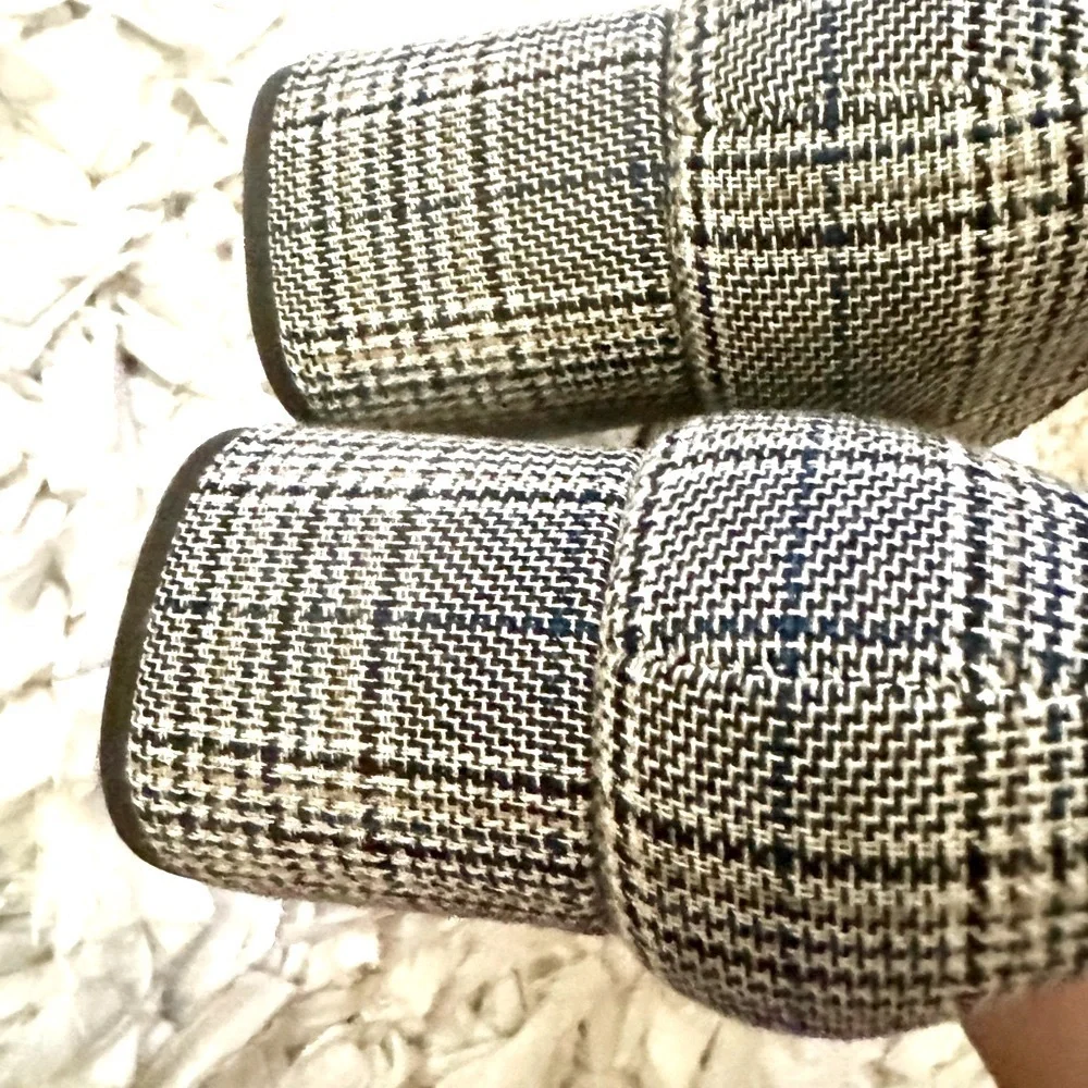 New J. CREW Embellished Jewel Plaid Houndstooth Print  block heel